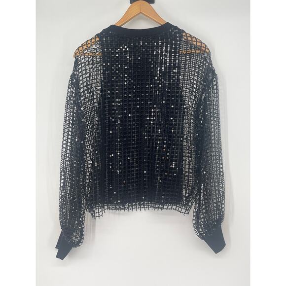 Pilcro Black Long-Sleeve Sequin Top Netting Sheer Tank Size XS Glam - Picture 5 of 8